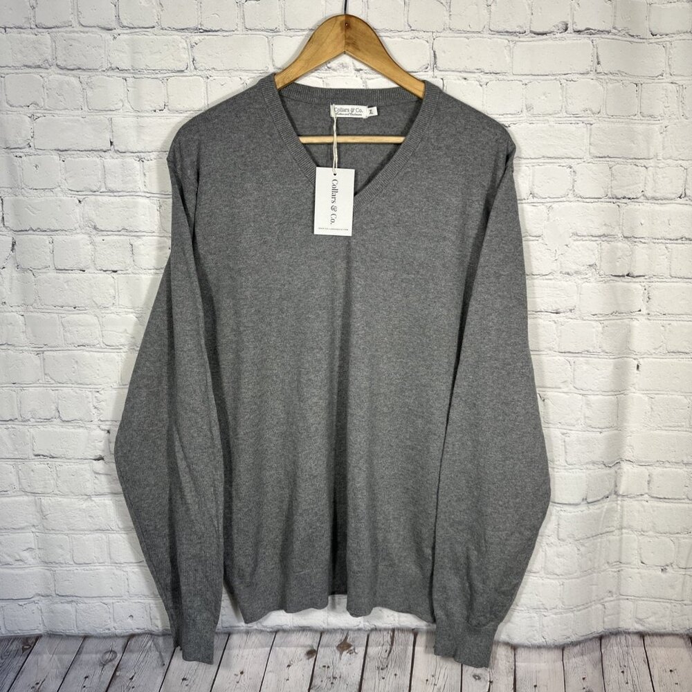 New Collars‎ & Co. Luxury Touch Cotton and Cashmere Vneck Sweater XL Gray
